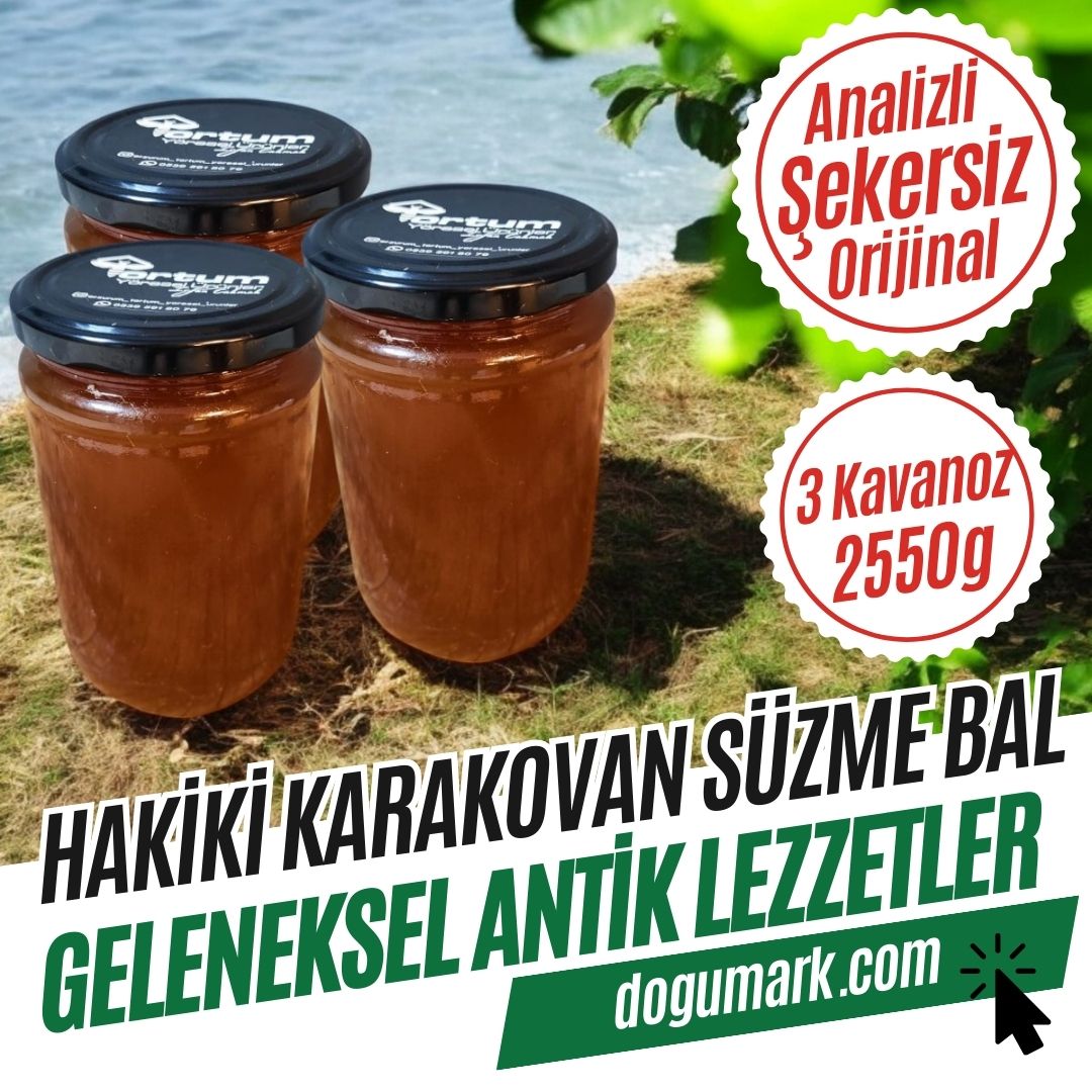 Analizli Şekersiz Hakiki Karakovan Süzme Bal (3 Kavanoz 2550g)