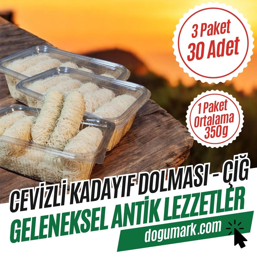 Cevizli Erzurum Kadayıf Dolması Tatlısı - Çiğ (3 Paket 30 Adet )