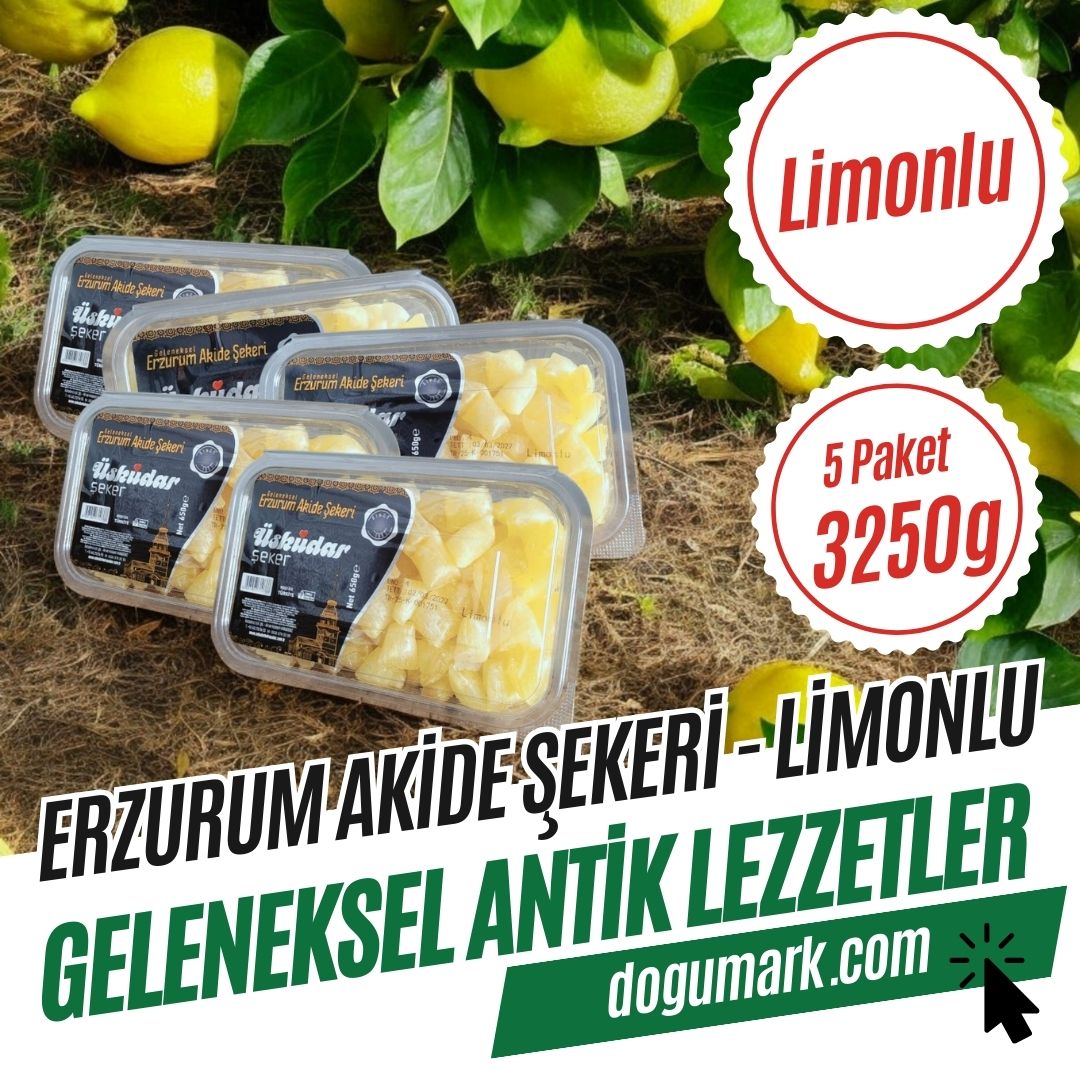 Geleneksel Erzurum Akide Şekeri - Limonlu (5 Paket 3250g)