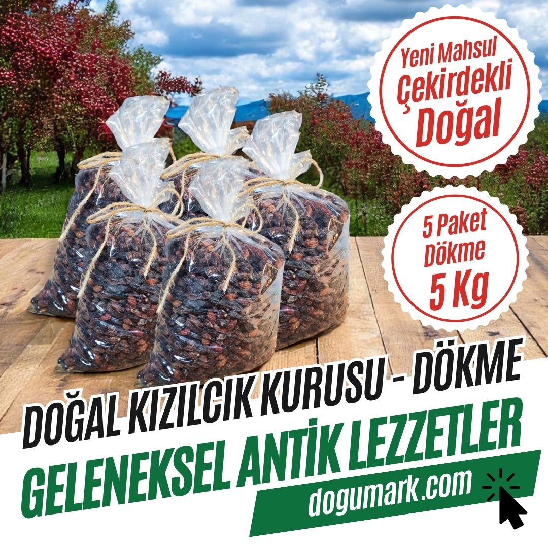 Doğal Kızılcık Kurusu - Çekirdekli - Kuru Meyve (5 Kg) Dökme