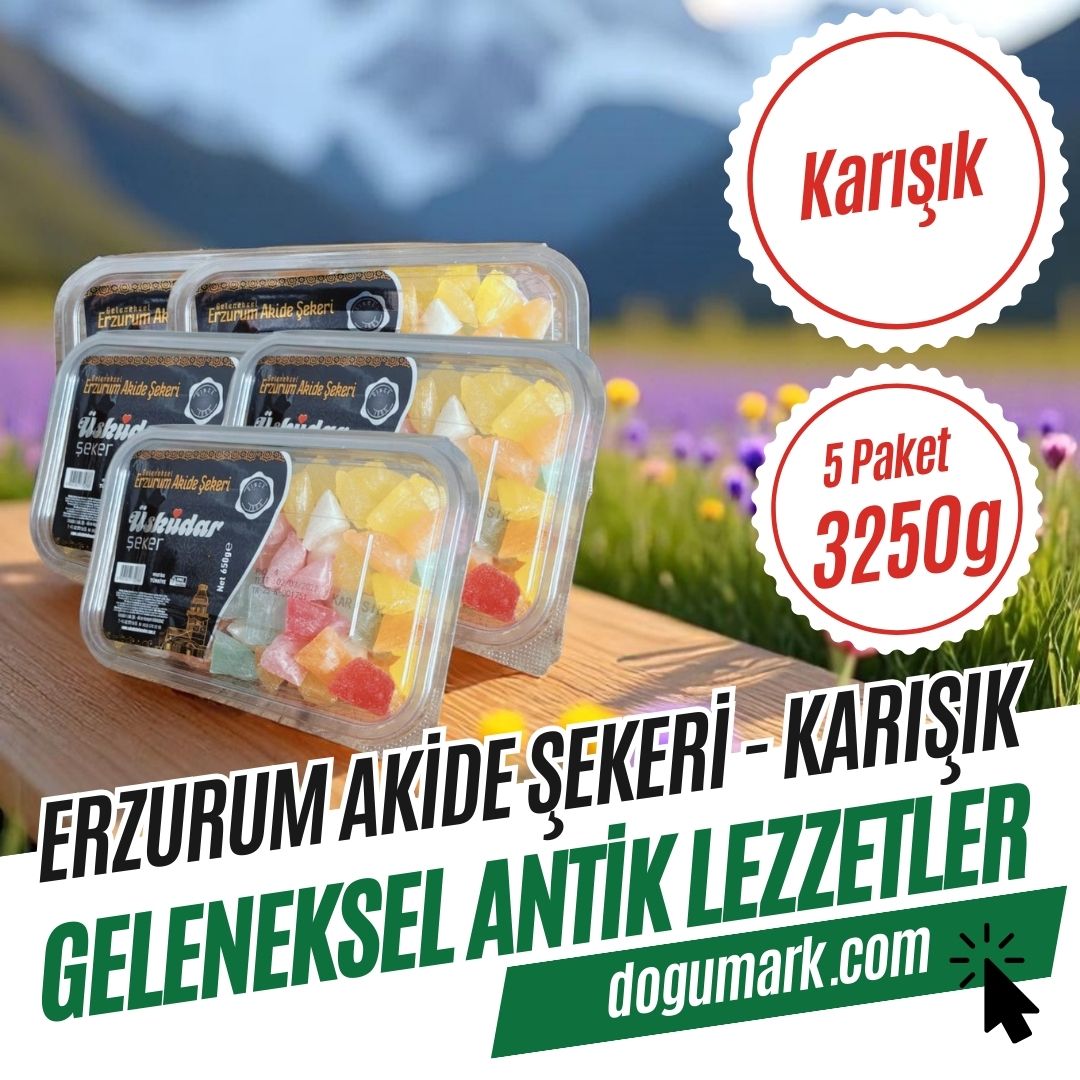 Geleneksel Erzurum Akide Şekeri - Karışık (5 Paket 3250g)