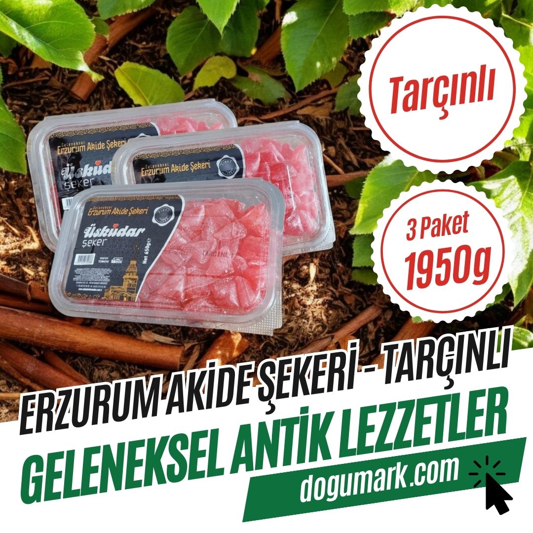 Geleneksel Erzurum Akide Şekeri - Tarçınlı (3 Paket 1950g)