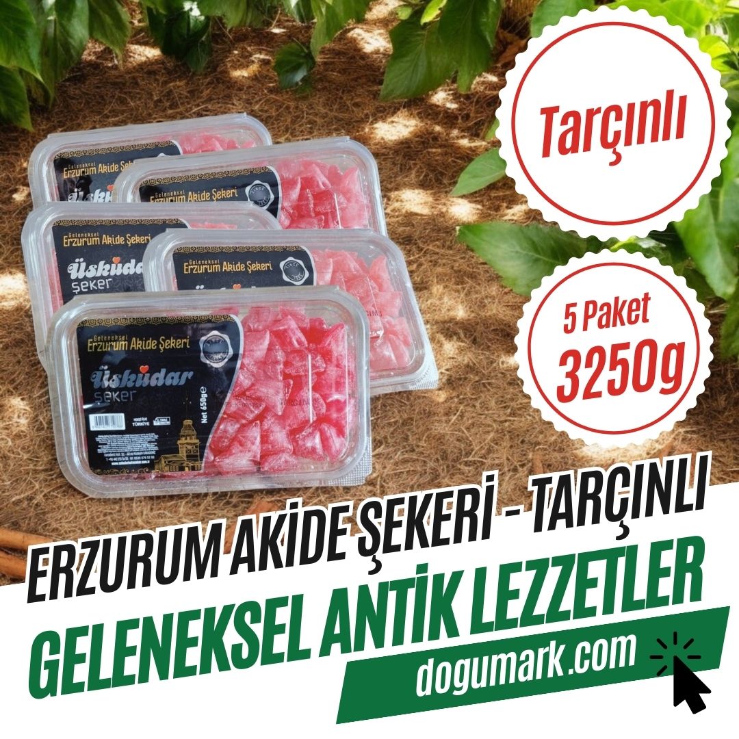 Geleneksel Erzurum Akide Şekeri - Tarçınlı (5 Paket 3250g)
